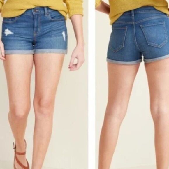 Old Navy Pants - OLD NAVY SIZE 14 BOYFRIEND MEDIUM BLUE DENIM CUFFED SHORTS